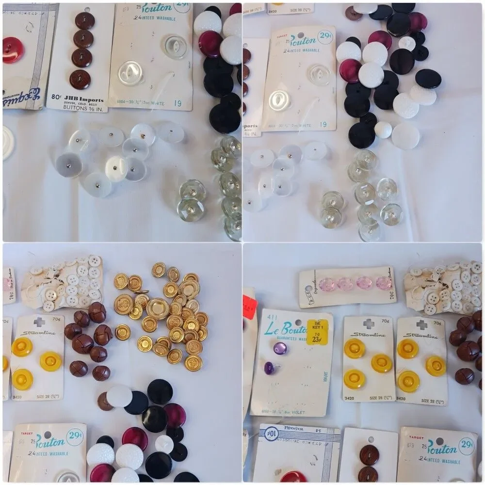 Vintage Buttons Mixed Lot New & Used Mother of Pearl Metal Leather Plastic